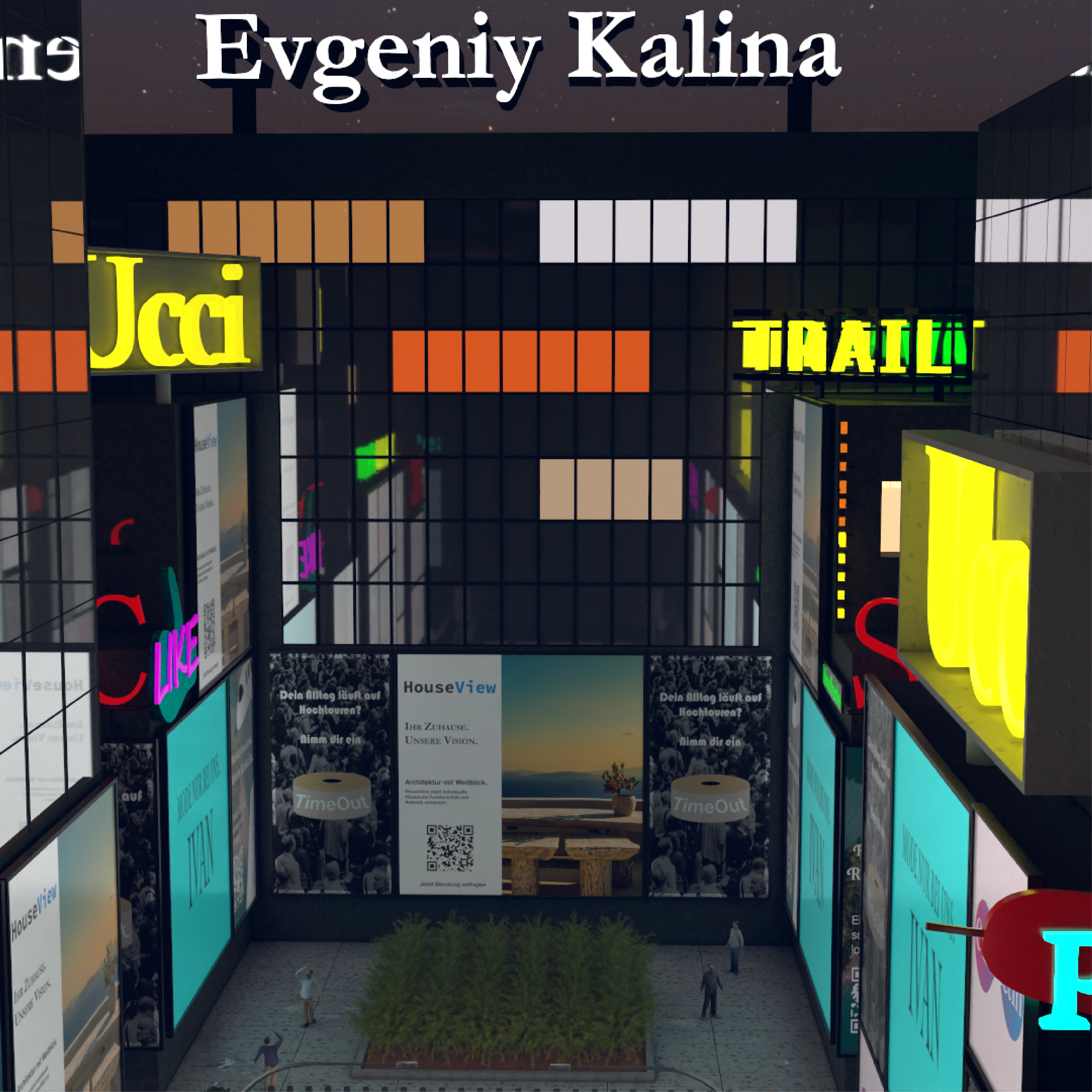 3D-Straßenszene City Lights in Cinema 4D mit Blick zum Straßenende