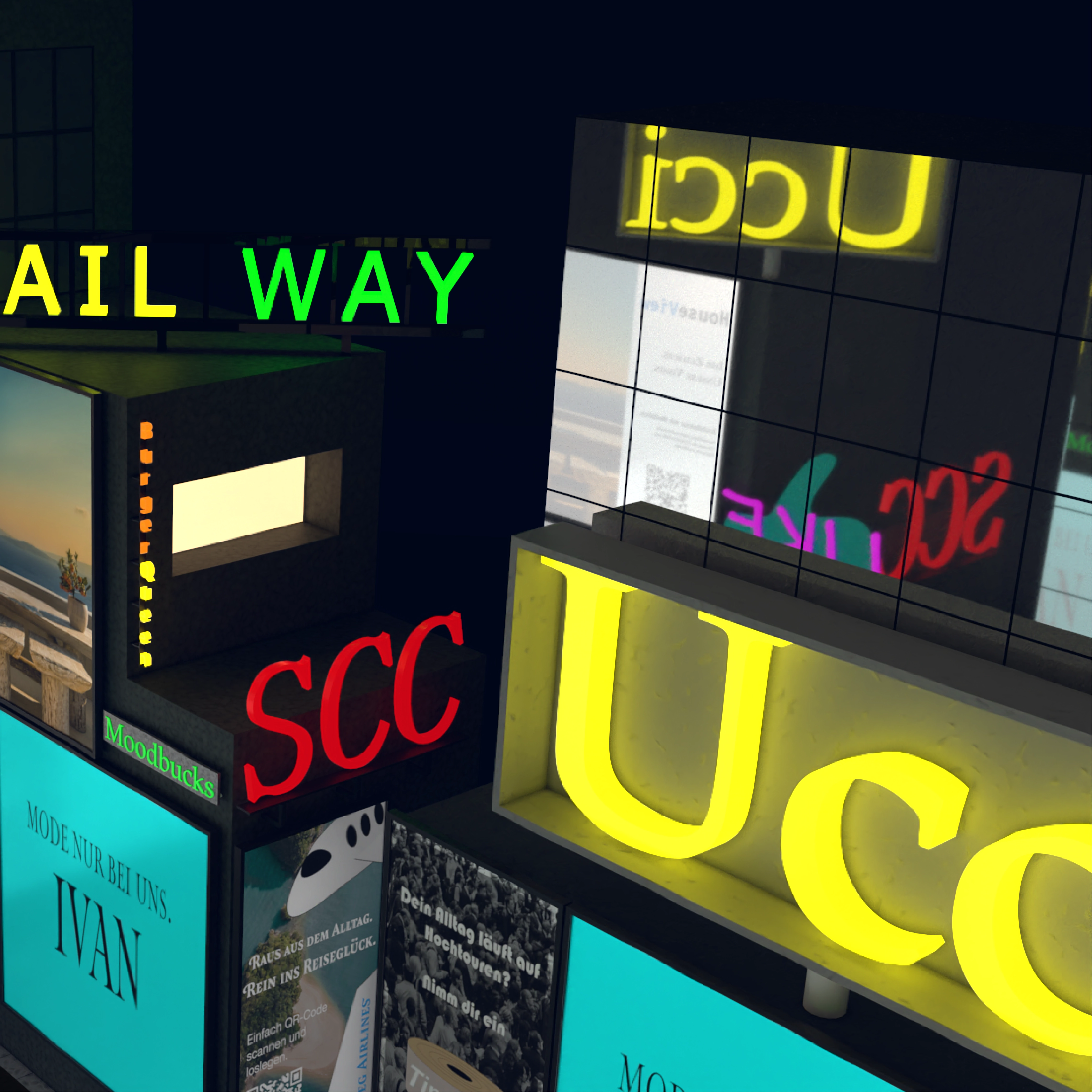 Neonschilder in der Cinema 4D Szene City Lights
