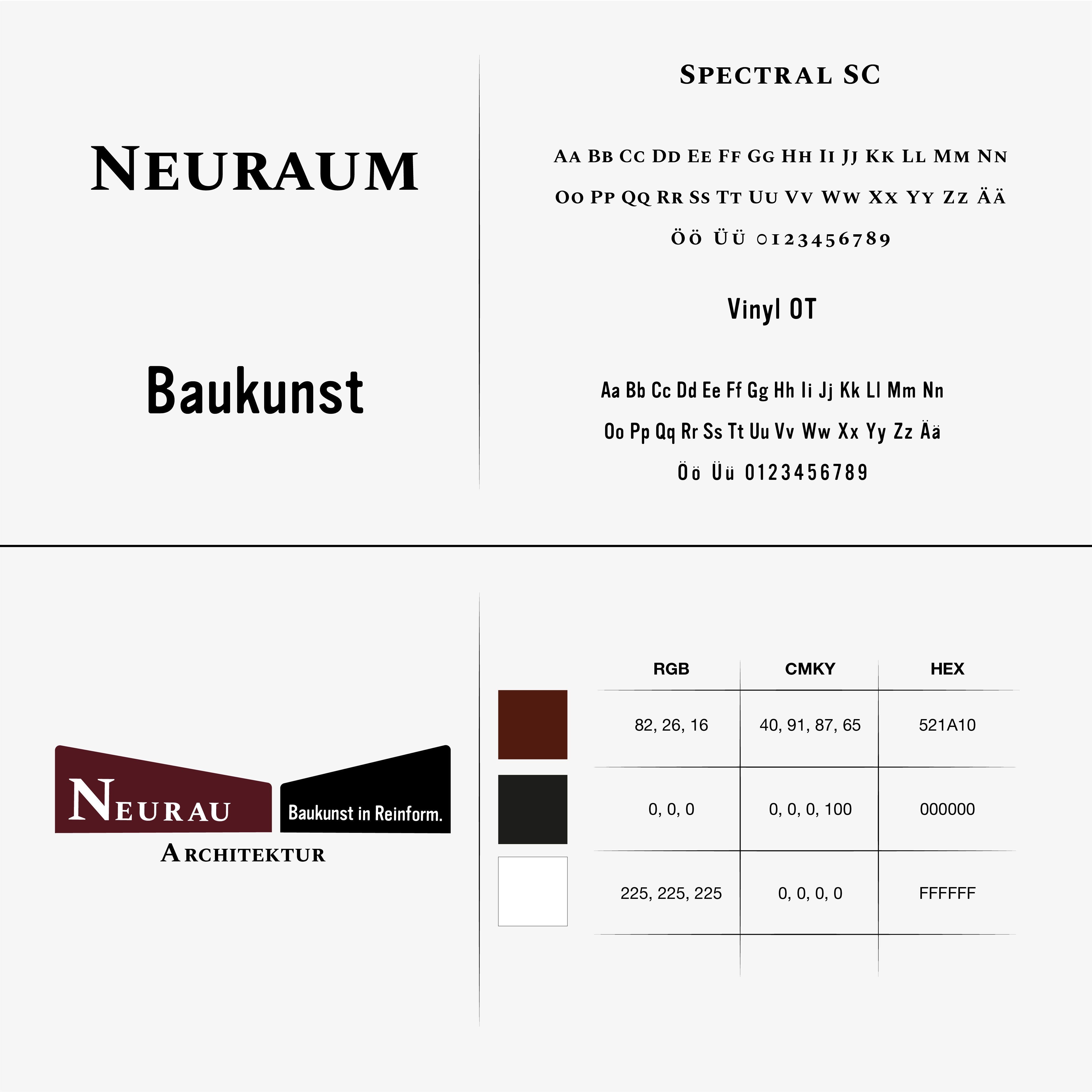 Typografie und Farbpalette von Neuraum in Bordeauxrot und Schwarz