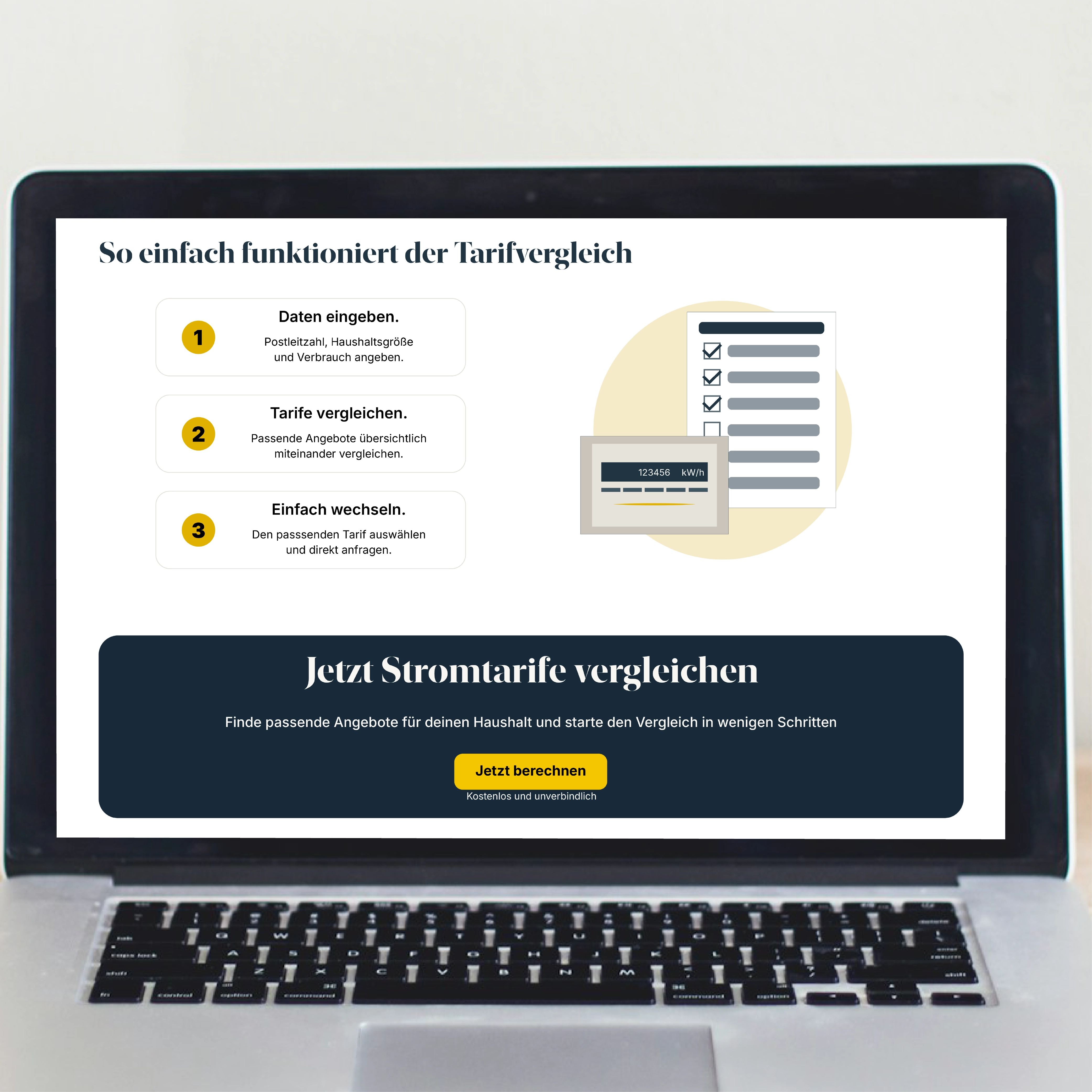 Desktop-Version des Stromrechners auf einem Laptop