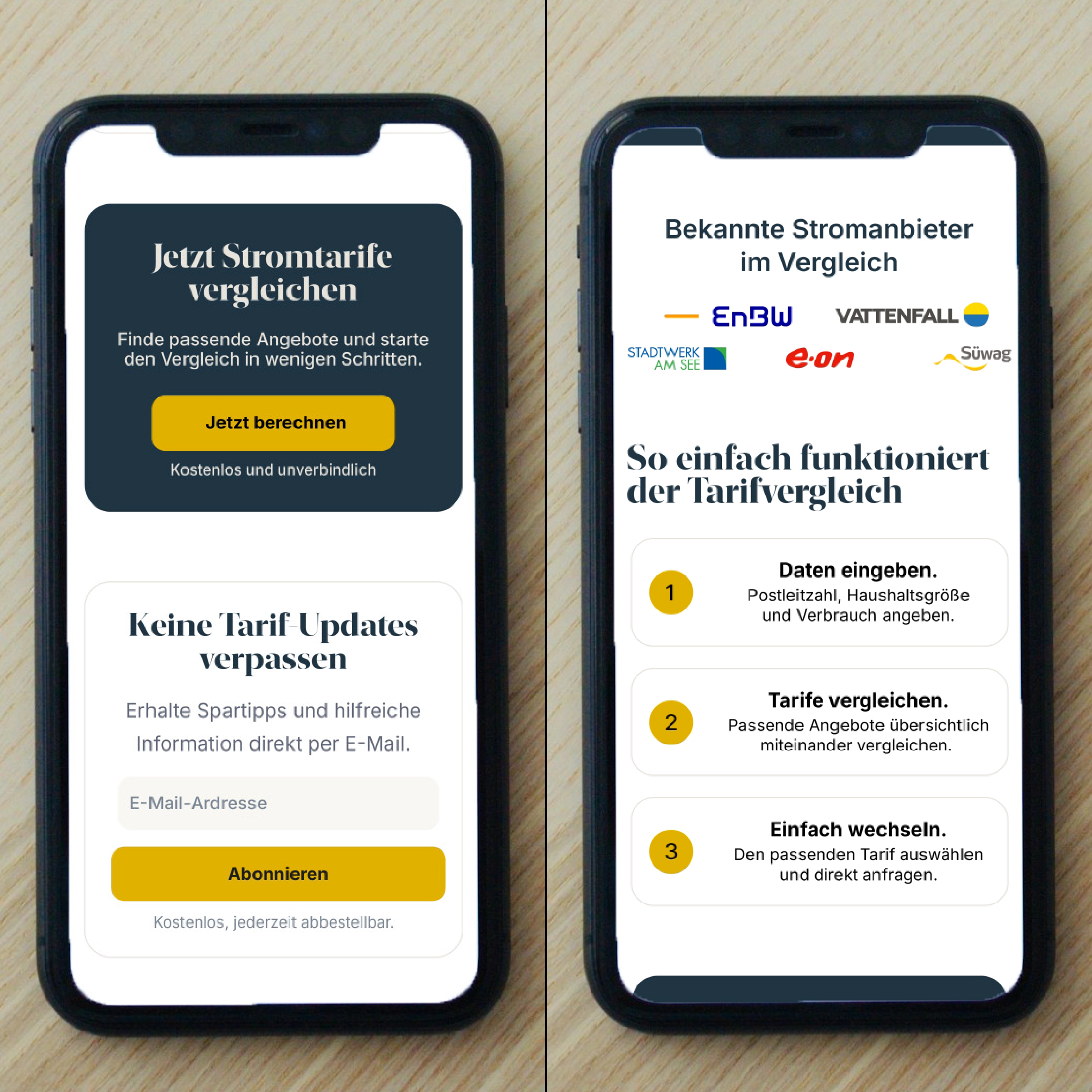 Mobile Version des Stromrechners auf einem Smartphone