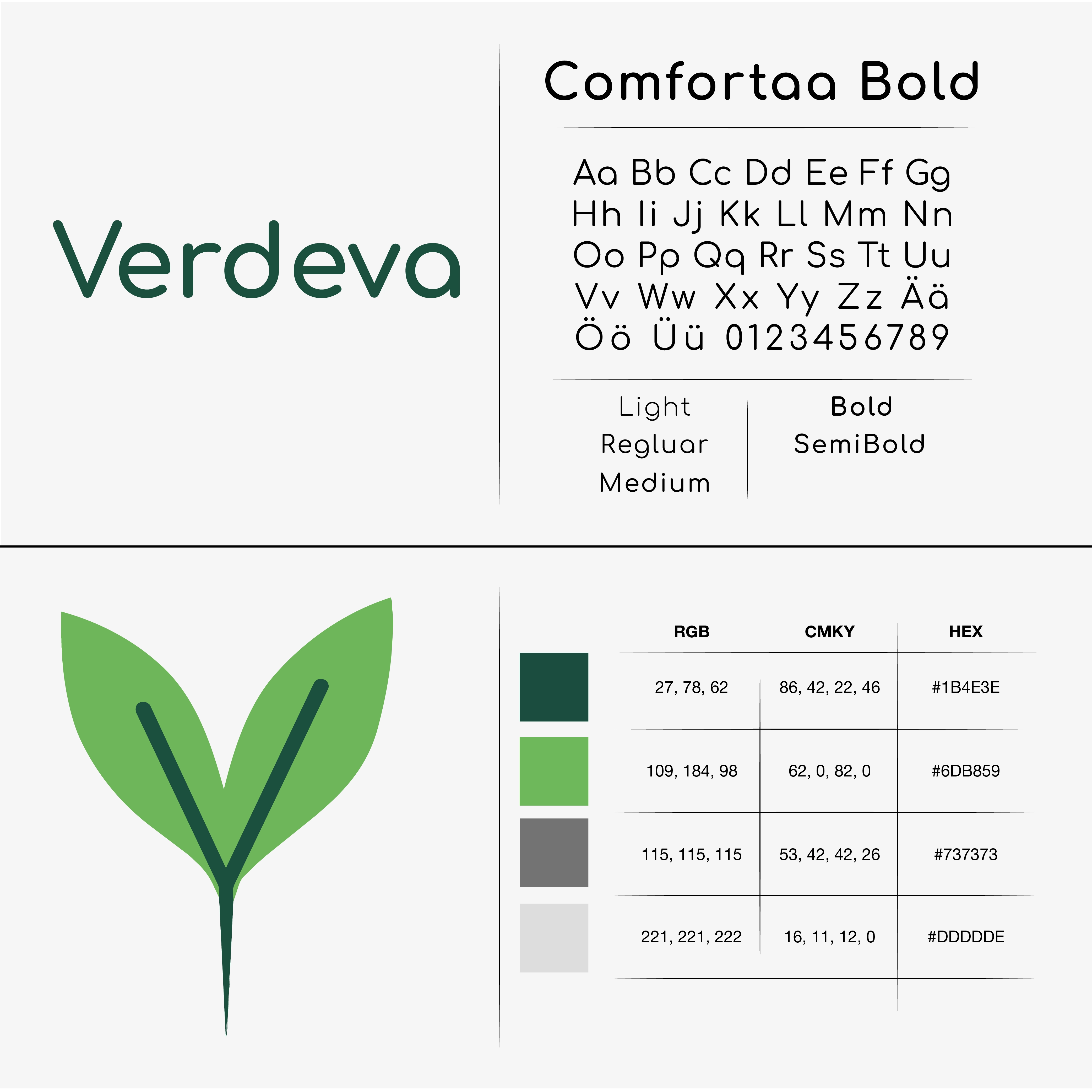 Typografie und grüne Farbpalette von Verdeva